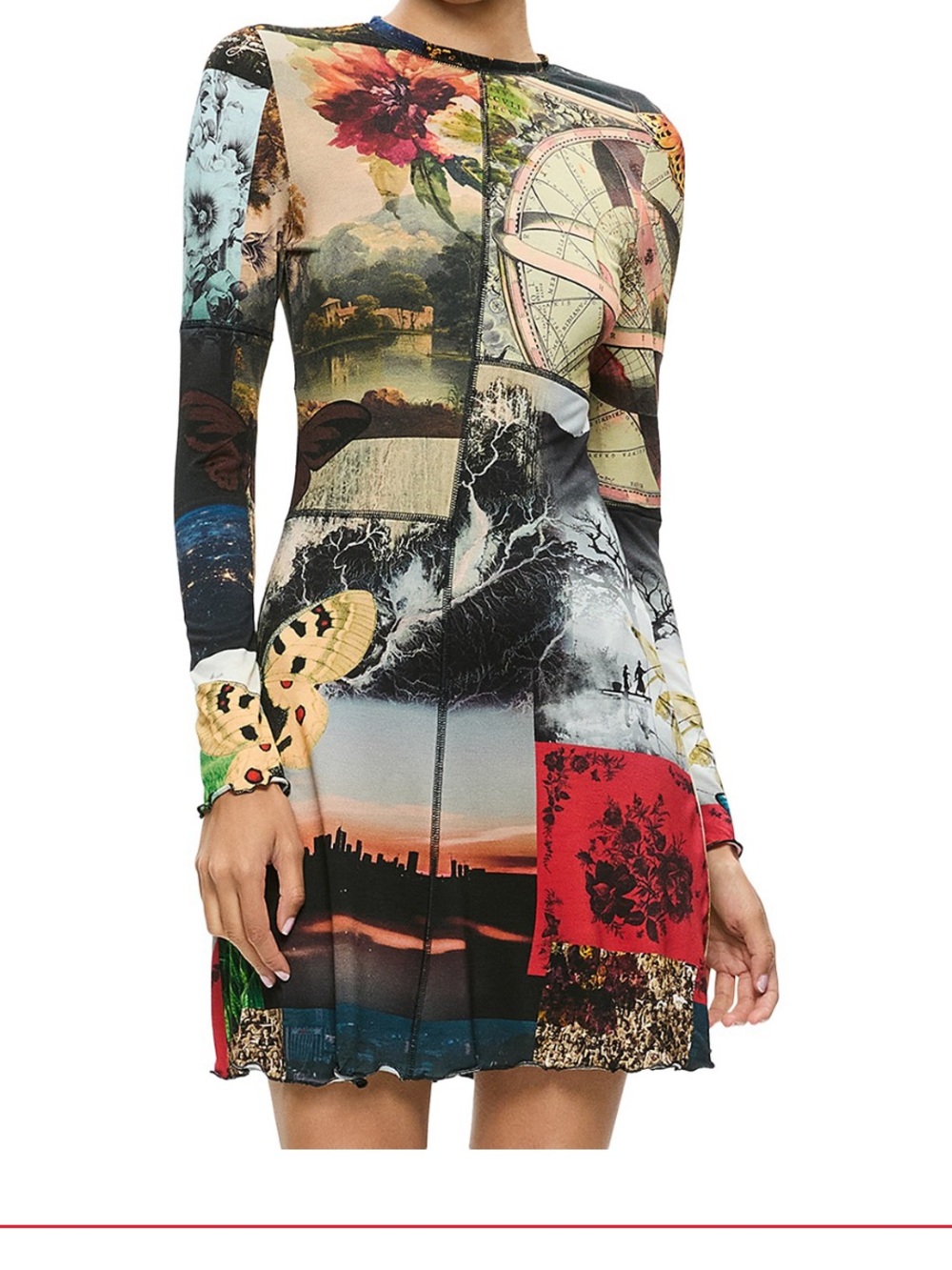 NWT Alice & Olivia Colorful Patchwork Print Long Sleeve Mini Dress - Multicolor
